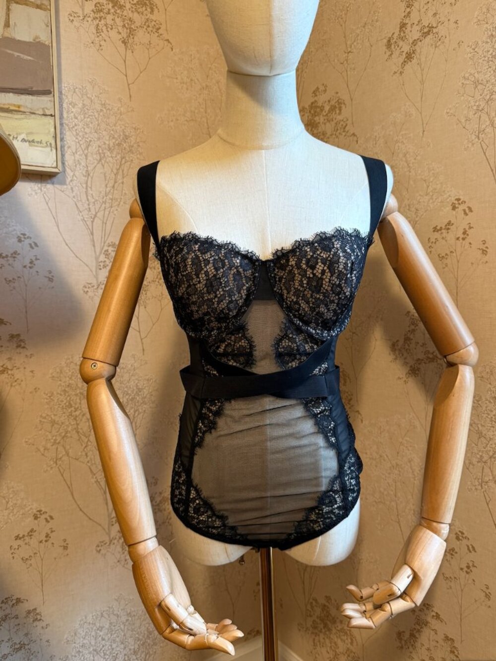 Victoria's Secret Very Sexy Black Lace Strappy Teddy Bodysuit 36D
